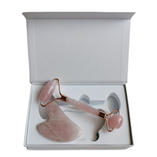 Cargar imagen en el visor de la galería, Set Rodillo Facial de Cuarzo Rosa y Gua Sha