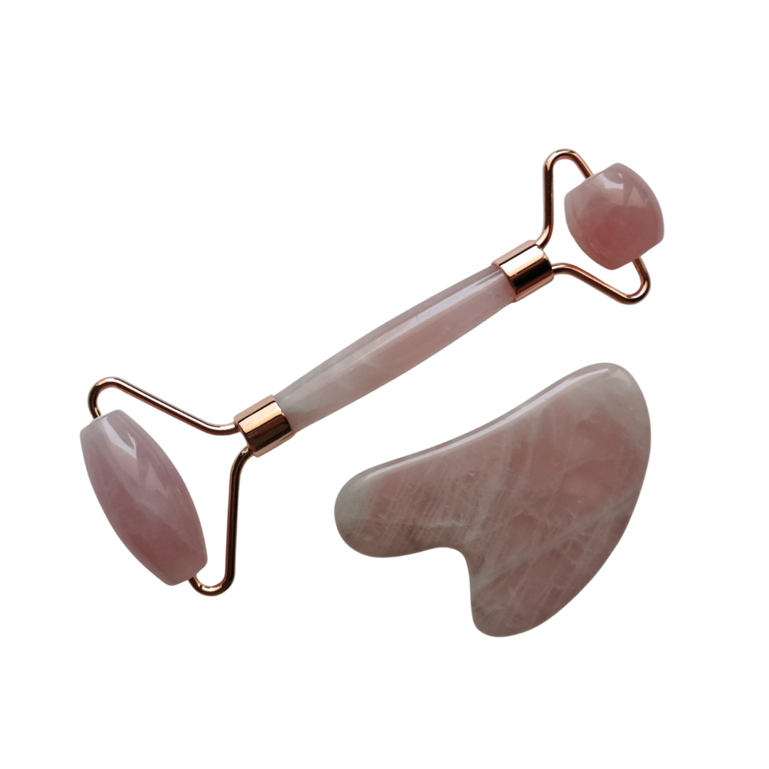 Facial Rodillo Y Gua Sha Cuarzo Rosa Set Rodillo Facial De Cuarzo